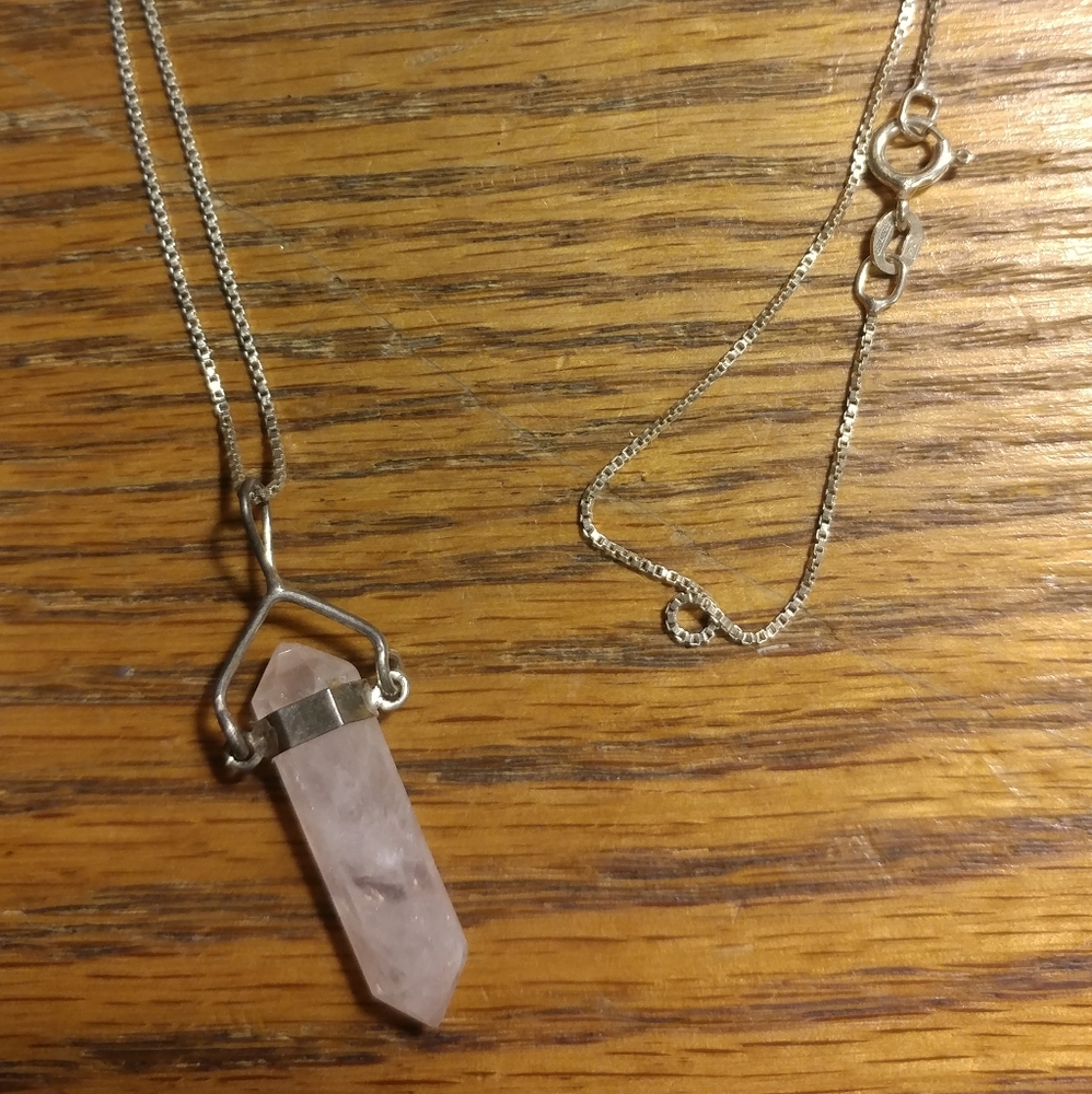 Positive Healing Quartz Amulet with .925 Silver Box Chain